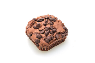 dark chocolate brownies topped by chocolate chips