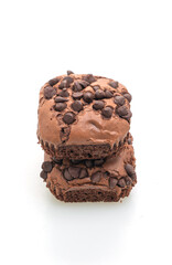 dark chocolate brownies topped by chocolate chips