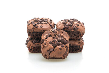dark chocolate brownies topped by chocolate chips