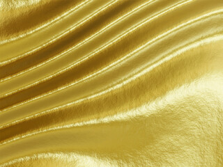 3D rendered abstract wavy gold background.