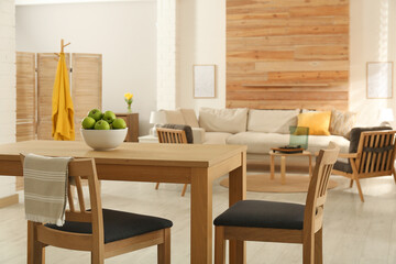 Stylish sofa in living room. Interior design