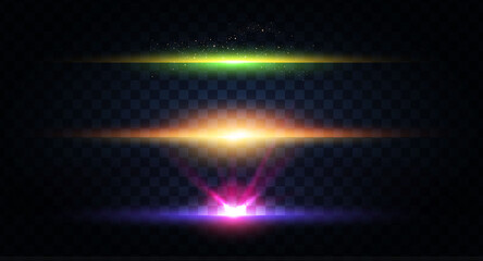 Abstract light effect and lens flare collection. Glowing stars. and sparkles on transparent background. Shining borders