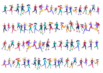 People Marathon Running Sport race sprint, concept illustration running men and women wearing sportswer in landscape. Jogging at Training. Healthy Active Speed Exercise. Cartoon Vector