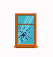 Window broken with cracked glass vector illustration.