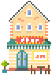 House isolated on white background. Apartment building with many windows for pixel game design