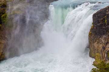 Close up of the waterfall Salto Grande in Torres del Paine National Park in southern Chile