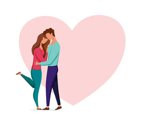Couple in love vector illustration. Man and woman kissing, hugging, dating, embracing each other