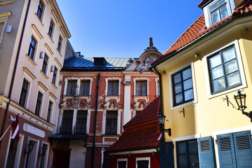 Beautiful architecture in the Old Town of Riga in sunny day, Latvia, Baltic states.