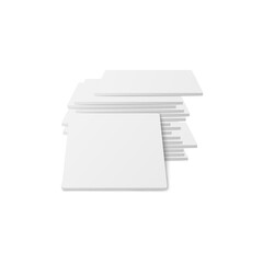 White square coaster stack, realistic mockup of stacked cardboard pads