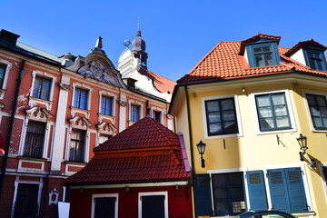 Beautiful architecture in the Old Town of Riga in sunny day, Latvia, Baltic states.