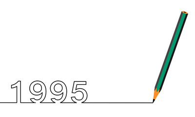 One line drawing style with a pen on the right and 1995 on the left, the year of the lord. Concept about writing, simply, yearly, celebrating, anniversary and etc.