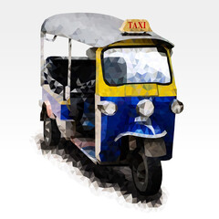 The Tuk-Tuk taxi polygonal vector. Three-wheeler taxi car Thailand with triangular polygons - low poly.