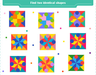  Logic game for children. Find two identical shapes. Development of attention, memory, thinking