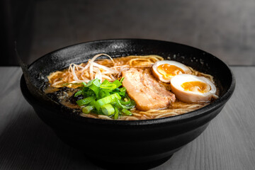 Bowl of mouth watering japanese ramen for single serving