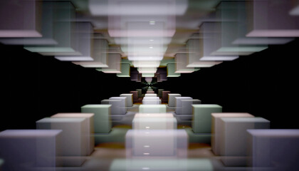 Fototapeta premium 3d render of an abstract tunnel made of color cubes