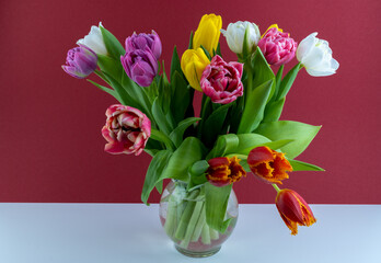 Bouquet of tulips. Flower delivery. Spring background . Tulip.