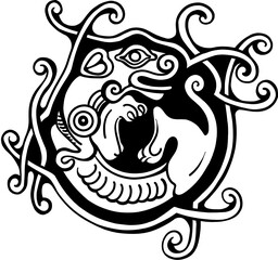 Hand drawing celtic ligature ornament animal motifs