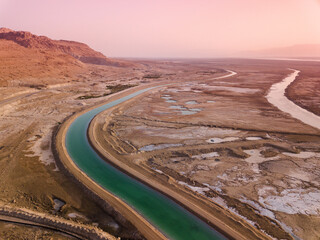 The channel between  the two parts of the Dead sea, Israel.