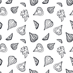 Fig tree fruit square seamless pattern isolate on white background. Doodle digital art outline. Print for fabric, wallpaper, textile, beauty, product packaging, wrapping and scrapbooking paper