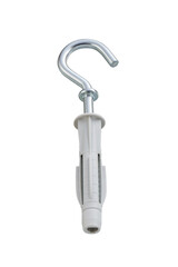 Plastic expansion plug with zinc plated steel hook C-type, isolated, photo stacking
