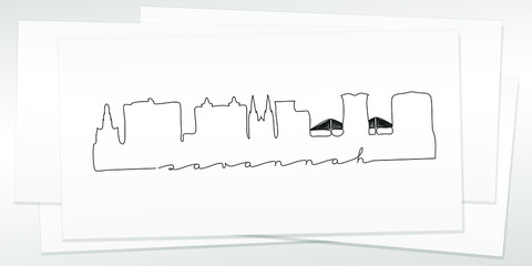 Savannah, GA, USA Doodle Skyline Hand Drawn. City One Line Art Illustration Landmark. Minimalistic Sketch Pen Background.