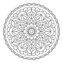 Coloring book with beautiful black and white floral mandala pattern. Vector design.