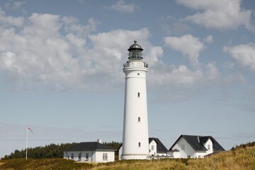 Hirtshals white lighthouse in Denmark