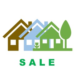 The illustration shows a picture of three houses. There is a word that is Sale.