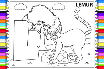 coloring animal cartoon with alphabet letters for kids