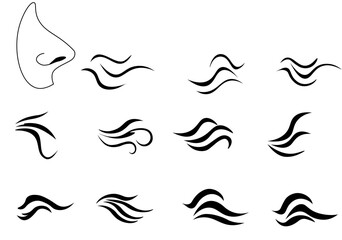 Smoke, steam. Vector set of icons and symbols. Exhale through the nose.Simple illustration isolated on white background.
