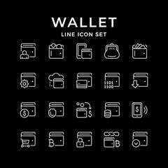 Set line icons of wallet isolated on black