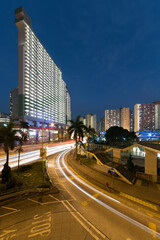 Busy traffic in Hong Kong city at night