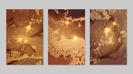 Marble set of fortuna gold and brown backgrounds with texture. Geode pattern