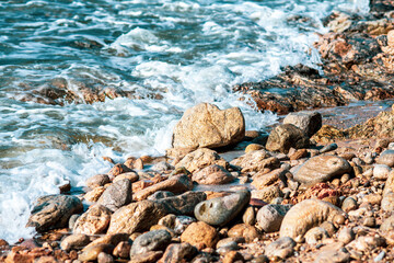 .Sea landscape, rocky ocean coast, selective focus.