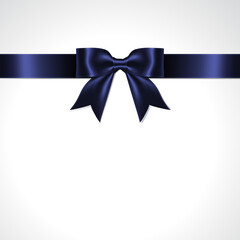 Blue Ribbon Bow Top View Vector on White Background.