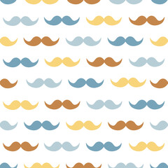 Mustache flat style design vector seamless pattern. Colourful moustache isolated on white background.