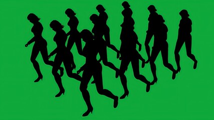 Fototapeta na wymiar 3D illustration - Group Marching Women - separated on green screen