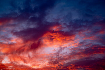 Fototapeta na wymiar Beautiful epic red dark blue sunset sky