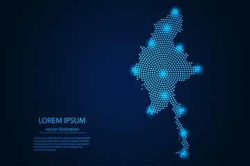 Obraz na płótnie Canvas Abstract image Myanmar map from point blue and glowing stars on a dark background. vector illustration.