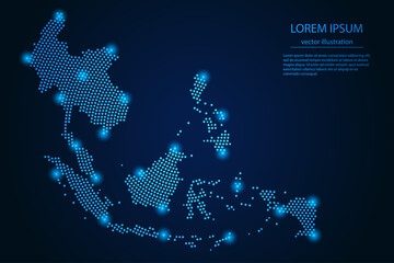 Abstract image Southeast Asia map from point blue and glowing stars on a dark background. vector illustration Vector eps 10. © Arif Hama