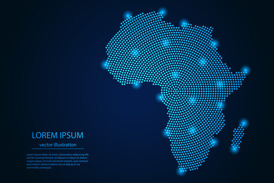 Abstract image Africa map from point blue and glowing stars on a dark background. vector illustration. Vector eps 10.