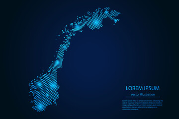 Abstract image Norway map from point blue and glowing stars on a dark background. vector illustration.