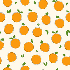 Seamless fruit pattern. Hand drawn doodle oranges and leaves on a light background. Vector illustration