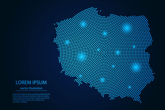 Fototapeta Abstract image Poland map from point blue and glowing stars on a dark background. vector illustration.