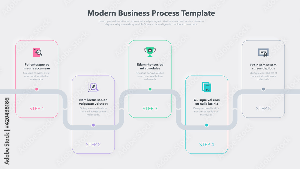 Poster Modern business process template with 5 steps. Easy to use for your website or presentation.