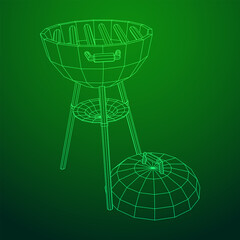 Fototapeta na wymiar Round barbecue grill. Outdoor bbq party. Wireframe low poly mesh