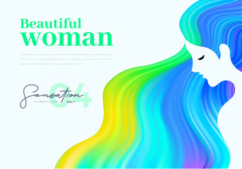 Woman vector with colorful hair background. Vector element for poster, flyer, cover, website, spa, salon.