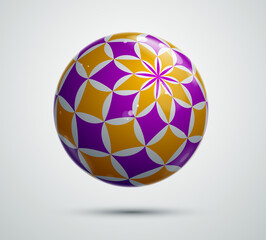 Abstract vector realistic glossy sphere, beautiful festive ball decorated with pattern, graphic design element.