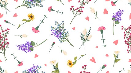 Fototapeta na wymiar Wild flowers pattern. Spring summer print, love romantic floral vector seamless texture