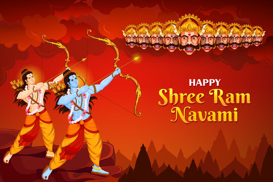 Shri Ram Navami with Bow Arrow Greeting vector illustration of Lord Rama &  Laxmana Stock Vector | Adobe Stock